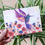 Postcard bird and the red flowers - Romyillustrations