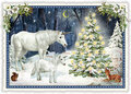 PK 1051 Tausendschön Postcard | Unicorns at a Christmas Tree