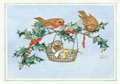 Postcard Molly Brett | Robins And Mouse At Christmas 