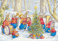 Postcard Audrey Tarrant | Animal Brass Band In Snow With Christmas Tree 