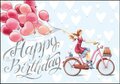 Mila Marquis Dubbele Kaart | Happy Birthday (Vrouw op fiets)
