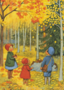Elsa Beskow Postcard | October (children with autumn leaves)