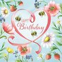 Nina Chen Postcard | Happy Birthday (bees, flowers, heart)