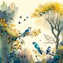 Adobe Stock Postcard | Birds in the autumn forest