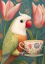 Animal Tea Time: Tropische Vogel | Postcard Fripperies