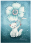 Postcard 292 by Katja Saario - Snow Kitten with winter flower