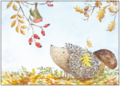 Postcard | Hedgehog and robin in autumn