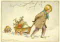 Postcard Margareth W. Tarrant | A small child pulls along a cart loads of presents