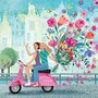Mila Marquis Square Postcard | Two women on a scooter