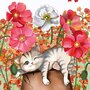 Sabina Comizzi Square Postcard | Cat and blossoms