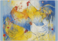 Postcard Loes Botman | Rooster with hens, 2001