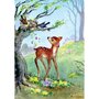 Postcard Margaret Lynes | Fawn looking at birds