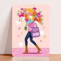 Postcard Woman With Bouquet - Aniet Illustration