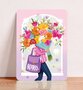 Postcard Hooray (Woman With Bouquet) - Aniet Illustration