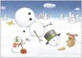 Postcard | Oops... (Rabbit teases snowman)