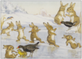 Postcard Molly Brett | Rabbits sliding on ice