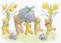 Postcard Molly Brett | Five Teddy Bears with Daffodils and Easter Eggs_