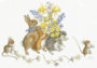 Postcard Molly Brett | Rabbit, Squirrel, Hedgehog With A Bouquet Of Springflowers_