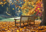 Postcard | Bench in autumn leaves_