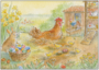 Postcard | Easter farm (chickens and bunnies with Easter eggs)_