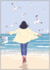 Postcard | Woman on the beach with seagulls_