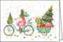 Nina Chen Folded Card | Angel on a Christmas bicycle_