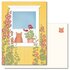 Studio Kvinna A6 Postcard - Cat-in-the-window with hollyhocks_