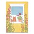 Studio Kvinna A6 Postcard - Cat-in-the-window with hollyhocks_