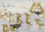Postcard Molly Brett | Rabbits sliding on ice_