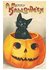 Victorian Halloween Postcard | A.N.B. - Zwarte kat zittend in een pompoen (A merry Halloween)_